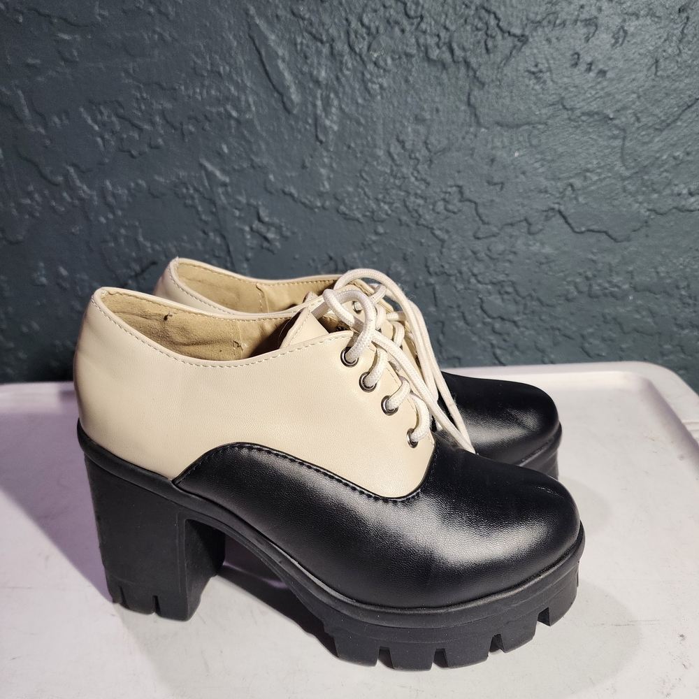 Two-Tone Black and Cream Women's Platform Shoes